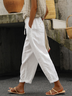 Women Drawstring Waist Cotton Linen Pockets Casual Plain Pants