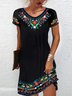 Vacation V Neck Floral Ethnic Crew Neck Short Sleeve Dress