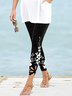 Women Casual Hollow Out Color Block Floral Mid Waist Leggings