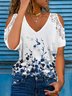 Holiday floral print stitched lace wide truffle shoulder top T-shirt Plus Size