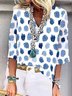 Casual Geometric V Neck Vacation Three Quarter Sleeve Blouse