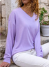 Spring Fall Loose V Neck Casual Plain Long Sleeve Tunic