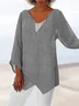 Women Loose Linen V Neck Asymmetric Hem Solid Summer Blouse Tunic Top