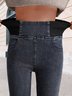Women Casual Plain Autumn High Waist High Elasticity Daily Loose Plain Pocket Denim Jeans