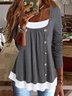 Women Color Block Square Neck Button Flowy Long Sleeve Tunic