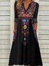 Women Boho Ethnic Three Quarter Sleeve V Neck Dress