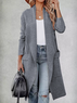Women Long Sleeve Lapel Open Front Long Woolen Cardigan with Pockets