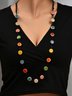 Vintage Ethnic Ceramic Gradient Flat Bead Long Necklace Sweater Chain Dress Necklace