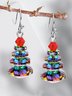 Christmas Colorful Crystal Tree Beaded Earrings Festive Party Matching