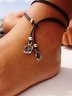 Boho Style Floral Leather Cord Layered Anklet Beach Vacation Ethnic Jewelry