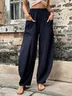 Women Casual Plain Casual Pocket High Waist Linen Pants