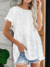 Women Floral Lace Tassel Casual Comfort Short Sleeve Summer Linen Tunic Top