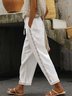 Women Drawstring Waist Hollow Out Lace Pockets Cotton Linen Casual Plain Pants