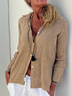 Women Casual Plain Shirt Collar Button Down Linen Breathable Long Sleeve Blouse