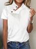 Women Casual Half Open Collar Button Short Sleeve Plain Summer T-shirt