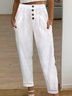 Women Elegant Button High Waist Hollow Out Lace Hem Pockets Cargo Pants