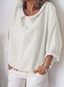 Women Plain Lightweight Shawl Collar 3/4 Sleeve Cotton and Linen Blouse