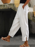 Women Casual Half Open Button Hem Elastic Waist Pockets Comfy Lounge Workout Plain Cotton Pants