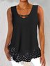 Women Casual Plain V Neck Hollow Out Hem Loose Sleeveless Tank Top