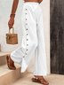 Women Casual Plain Button Detail Split Hem Loose Elastic Waist Wide Leg Pants