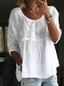Women Elegant Lace Embroidery Patchwork Loose Three Quarter Sleeve Tunic Top
