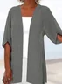 Women Casual Plain Loose Open Front Half Sleeve Cardigan Blouse