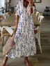 Women Casual V Neck Loose Floral Vacation Dress