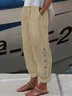 Women's Linen Pants Trousers Baggy Button Daisy Print Pant Full Length Cotton And Linen Side Pockets Baggy