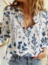 Women's Shirt Blouse Linen Style Botanic Print Turn-down Collar Long Sleeve Casual Shirt Collar Regular Fit Spring Fall
