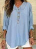 Loose Plain Shirt Collar Simple Linen Style Blouse