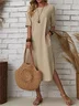 Women's Cotton Daily Casual Side Slit Loose Fit Short Sleeve Midi Dress