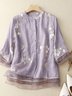 Shirt Blouse Women's Embroidered Fashion Round Neck Cotton Causal Blouse