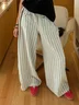 Loose Casual Striped Polyester Cotton Pants