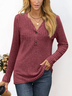 Women Plain V Neck Casual Long Sleeve T-shirt