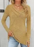 Women Plain V Neck Casual Long Sleeve T-shirt