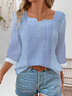 Women Striped Notched Casual Three Quarter Sleeve T-shirt