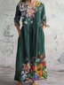 Floral Print Long Sleeve V-neck Dress