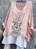 Women Easter (rabbit) V Neck Vintage Long Sleeve T-shirt