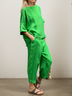 Casual Plain Crew Neck Two-Piece linen-cotton Set
