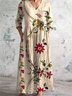 V Neck Cotton Floral Casual Dress With No