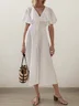 Elegant Plain linen-cotton Midi Dress