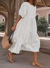 Casual Loose Solid Color Round Neck Three-Section Dress