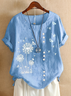 Women's Short Sleeve Shirt Summer Green Floral Printing Crew Neck Daily Going Out Casual Top