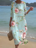 Women's Floral Print Spring Crew Neck Dress