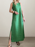 Vacation Plain Crew Neck linen-cotton Maxi Dress