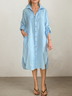 Casual Plain Shirt Collar linen-cotton Midi Dress