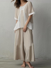 Casual Color Block Crew Neck linen-cotton Two-Piece Set