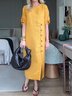 Casual Plain Buttoned Crew Neck Maxi Dress