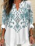 Cotton Nationality/Ethnic Casual Shawl Collar Blouse