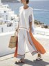 Casual Crew Neck Striped Two-Piece Set